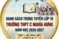 Danh sách thí sinh trúng tuyển lớp 10 THPT năm học 2026 – 2027 trường THPT C Nghĩa Hưng (đợt 1)